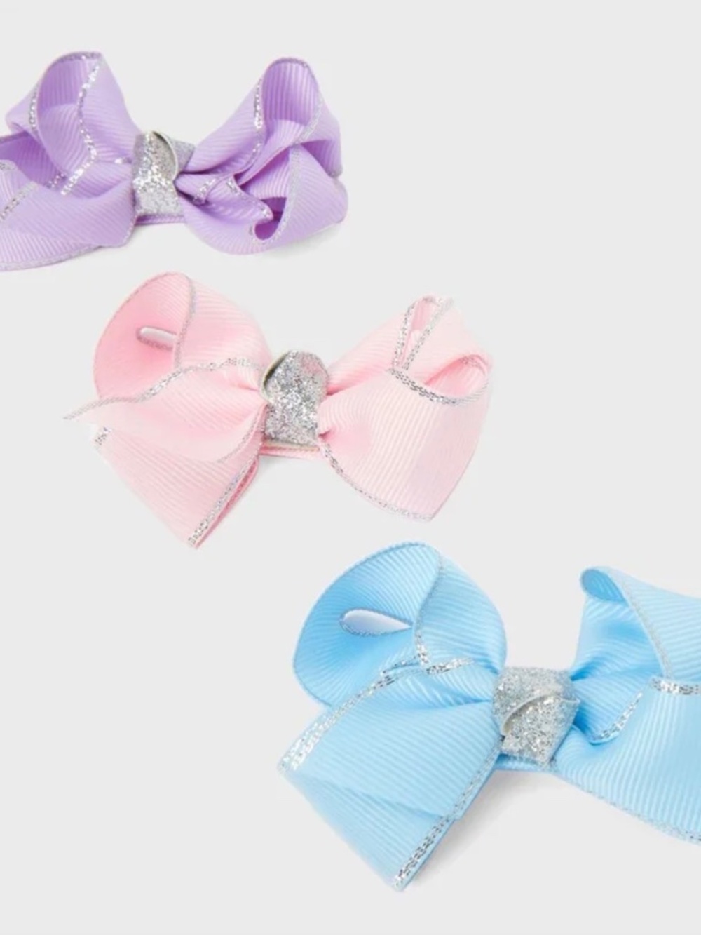 Claire’s Trio Glitter Center Pastel Bow Clips - Pink, Purple, Blue NWT